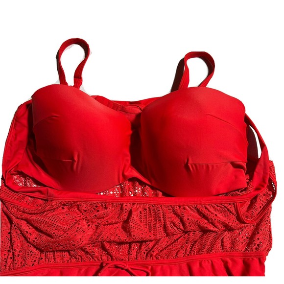 Swim by Cacique Off The Shoulder Blouson Swimsuit One Piece Bandeau Bra 46DD - Picture 9 of 16